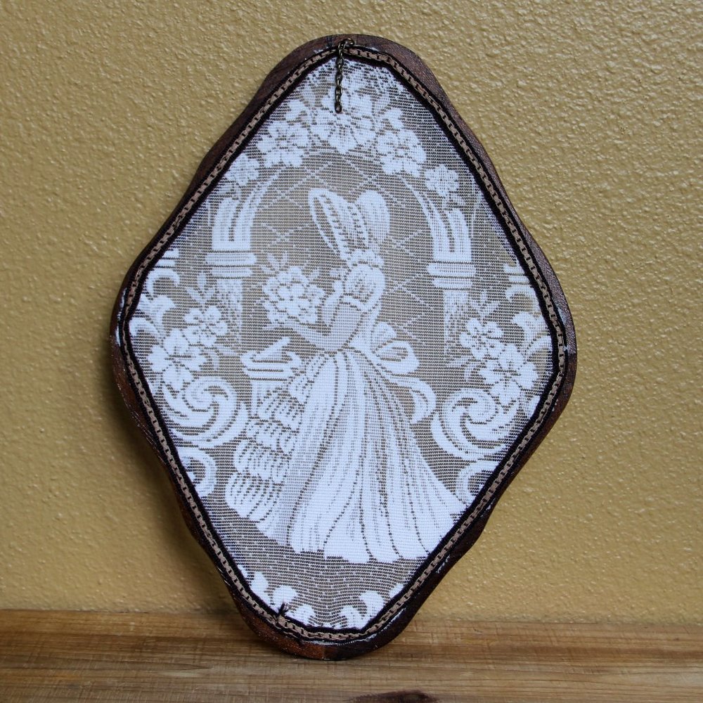 Set of 2 Framed Lace Wall Art Windmill and Lady in Bonnet, Chain Broken - Picture 9 of 11